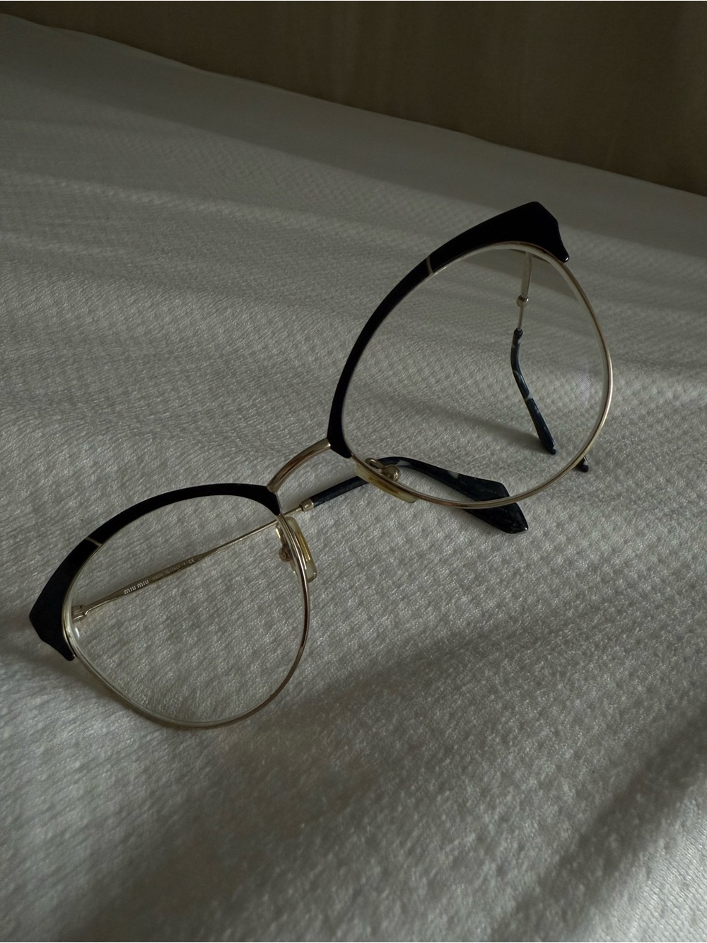 Miu Miu Black and Gold Cat-Eye Glasses - Picture 3 of 6
